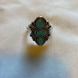 Native American Sterling Silver W/ 3 Turquoise Gemstones Ring Size 6 For Women